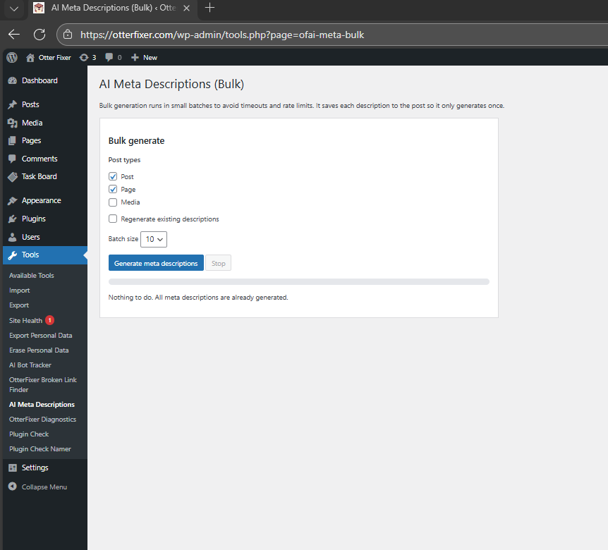 Clear feedback when all meta descriptions are already generated.